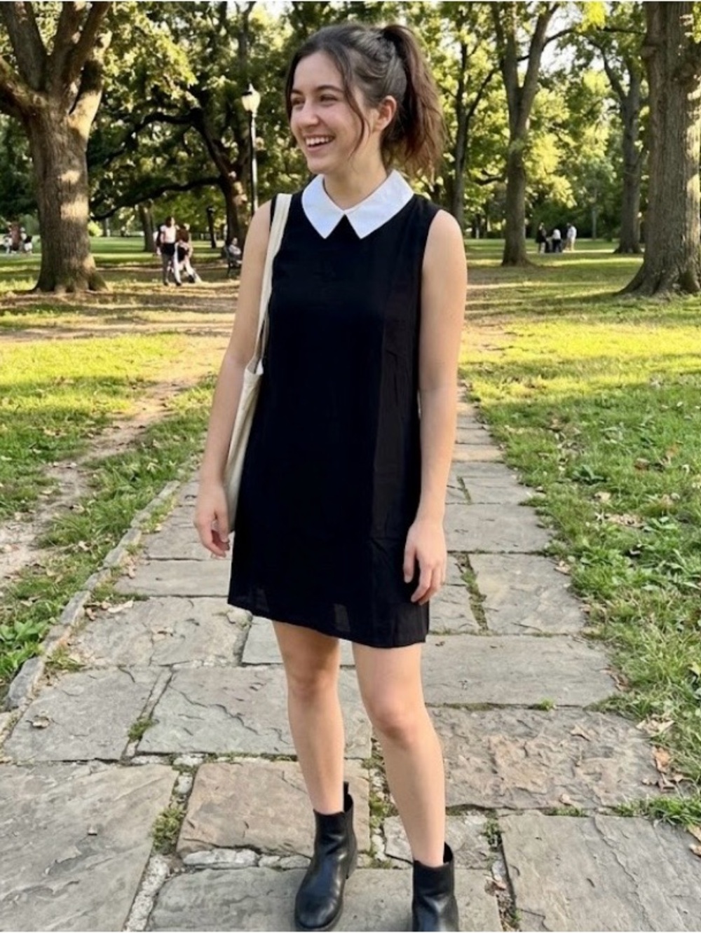 New Tulip B Classic Black Mini Dress with Contrast Collar Modern Vintage